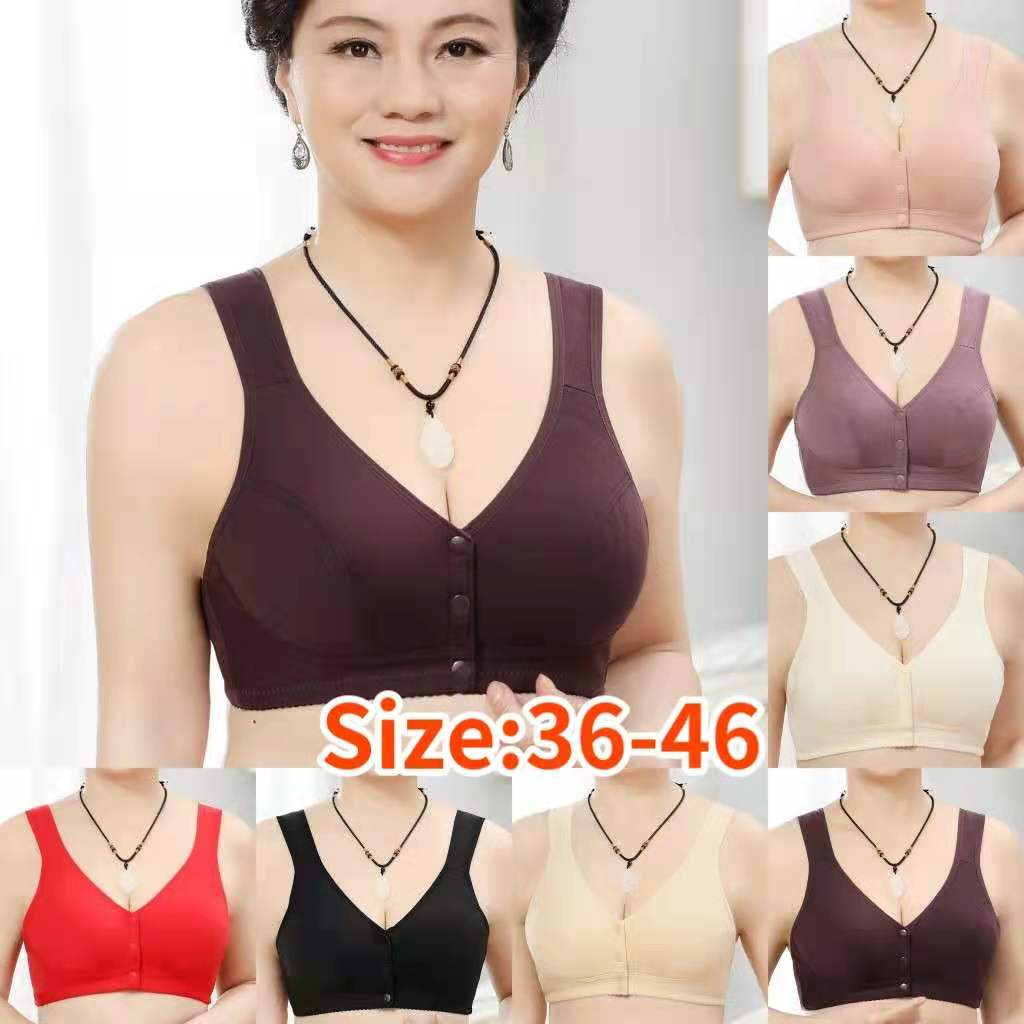 Large Size Unrimmed Front Button Underwear for Middle-aged and Elderly Ladies Soft Cotton Vest Type Bra D142