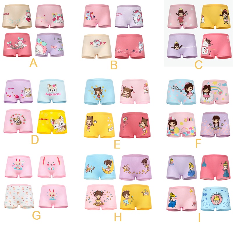 4 PCS In 1 READY STOCK Various Designs Kids Panties  Breathable Girl’s Boxer Cartoon Solid Cotton Briefs