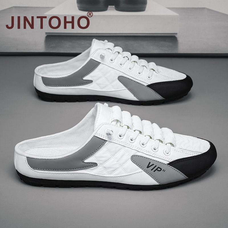 【JINTOHO】Summer Lazy Half-slippers Men Fashion Outside Mesh Sandals Non-Slip Rubber Sandal