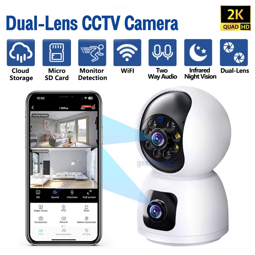Dual Lens -dual screens CCTV home security camera  Indoor 3MP 2K Two Way Talking Camera Phone Control Built-in Microphone