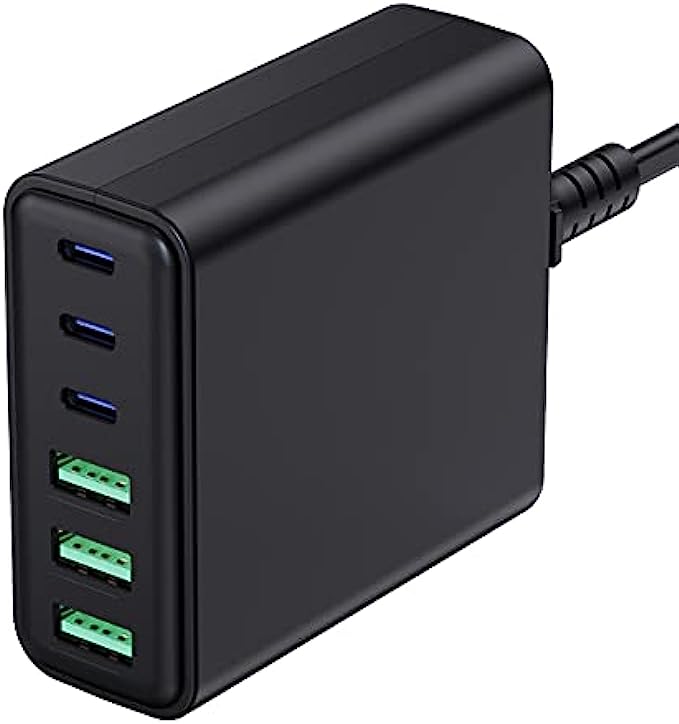 USB C Fast Charger, Sacrack 100W Compact 6 Port USB C Charging Station, Portable USB C Wall Charger PD Adapter 3 USB C and 3 QC USB A for All iPad, iPhone 13 12 11 Max Mini, Pixel Note Galaxy