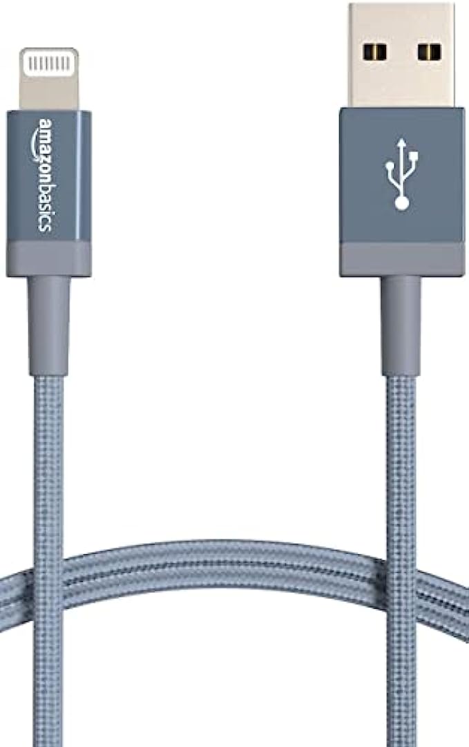 Amazon Basics Nylon USB-A to Lightning Cable Cord, MFi Certified Charger for Apple iPhone, iPad, Dark Gray, 6-Ft
