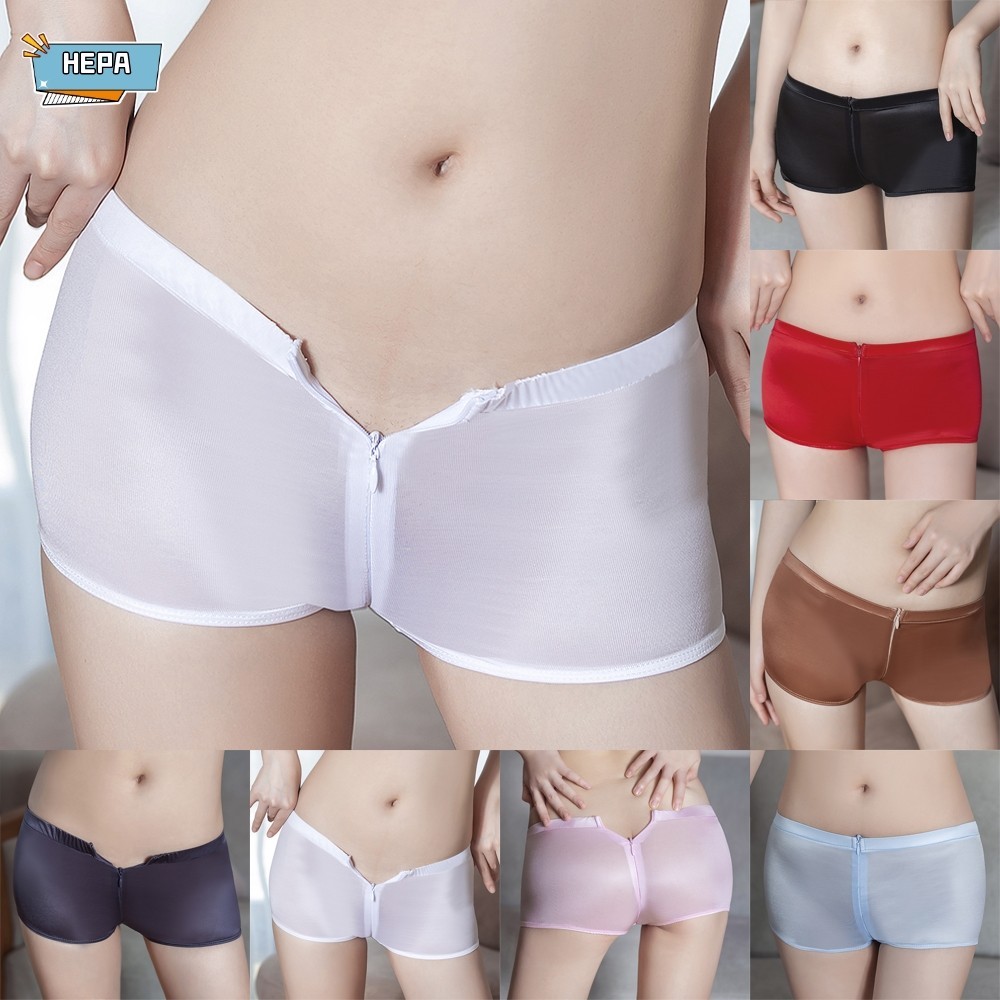 【HEPA】 Women Sexy Sheer Lingerie Briefs Open Crotch Zipper Boyshorts Underwear Panties