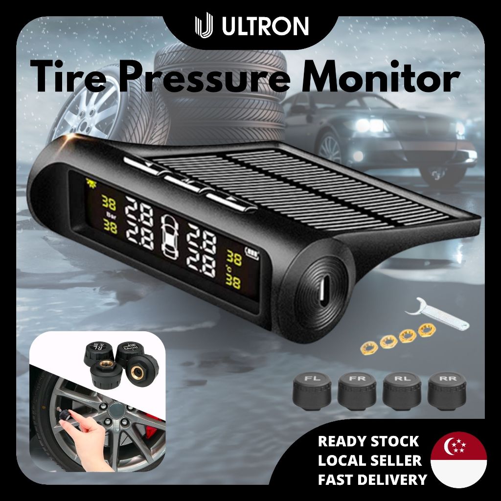SG? |Smart Car TPMS Tyre Solar Pressure Monitoring LCD Warning System Monitor Tire Pressure Alarm Monitor +4 External Se