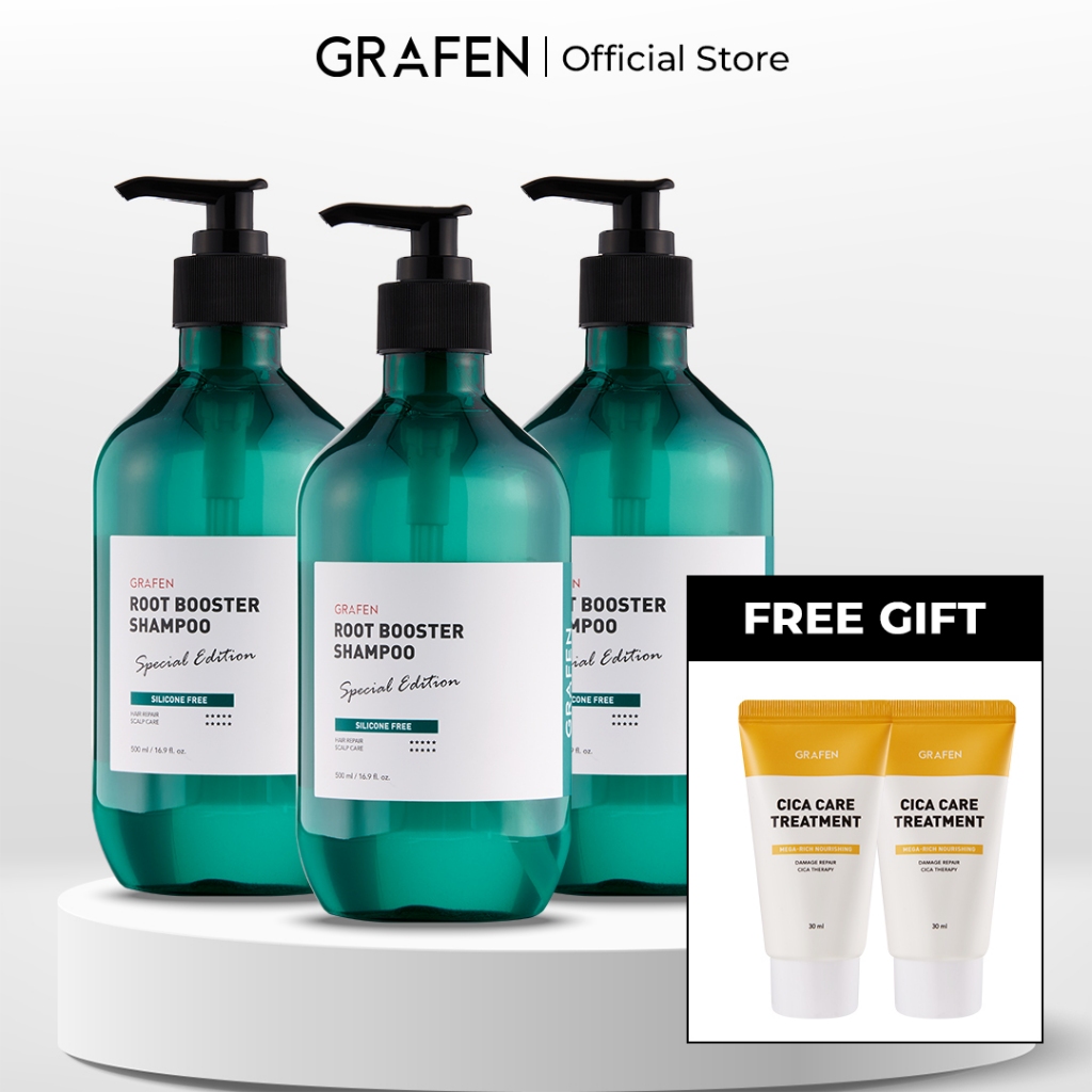[GRAFEN] Root booster Shampoo 500ml x3 + [Free Gift] Miniature Cica Care Treatment 30ml x2 [Centella Asiatica Extracts, Natural Brocolli and Artemisia Extracts]